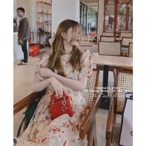 Váy thiết kế hoa vintage tay ngắn ly ngực dáng xòe dài tiểu thư sang chảnh loại 1-6