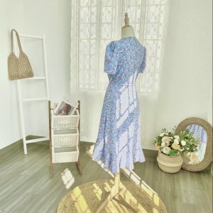 Váy hoa nhí vintage tùng bèo 2 tầng xéo-5