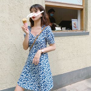 Đầm Ngắn Họa Tiết Hoa Xanh Dương Phong Cách Thời Trang Mùa Hè Mới 2022-9