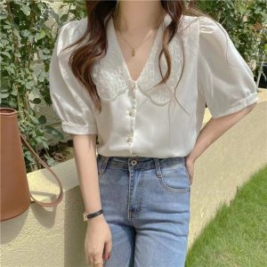 Áo chiffon ngắn tay phối lưới thời trang dành cho nữ-4
