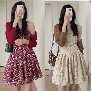 [Ảnh thật/Video] SET VÁY HOA 2 MÓN gam màu kiểu retro gồm váy hoa ngắn và cardigan lửng tone màu cực xinh-9