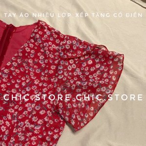 [Hình thật/ Video] Đầm hoa nhí dáng dài vintage chất lụa may 2 lớp Đầm váy thiết kế cao cấp CHIC.STORE-6