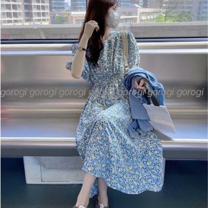 Váy hoa nhí dáng dài dự tiệc xinh bigsize nữ bánh bèo Gorogi, đầm hoa nhí dài dự tiệc tay phồng ulzzang-4