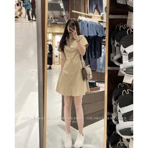 (Ảnh thật) Váy sơ mi thô mềm dáng xoè dài lưng chun the.sweaterweather TSW-5