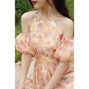 Váy trễ vai dây yếm hoa cam xòe bồng Cherry Berry Dress Chillgals - V037-3