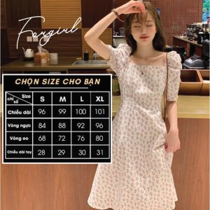Váy Đầm Tay Ngắn Cổ Vuông Họa Tiết Hoa Xinh Xắn Cho Nữ-3