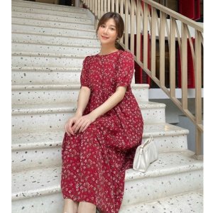 Váy bầu thời trang thiết kế hoa nhí chất Lụa Hoa M 103 freesize từ 45 đến 70kg-4