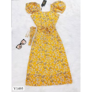 Đầm Váy Lụa Hoa Nhí Hàng Nút Tay Phồng Sang Chảnh Thời Trang Nữ Dạo Phố-4