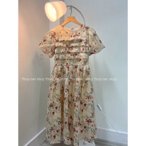 [Hàng mới] VÁY HOA NHÍ CỘC TAY DÁNG DÀI XẾP LI NGỰC HOA NỔI-7