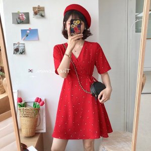 Xiaozhainv (3C) Váy Hoa Tay Ngắn Cổ Chữ V Size M-4Xl-7