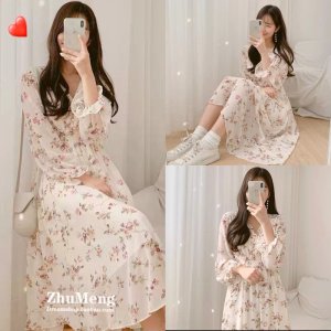 [Ảnh thật/Video] Váy hoa nhí vintage dáng xoè cổ V dáng dài đẹp nhẹ nhàng Đầm ulzzang-9