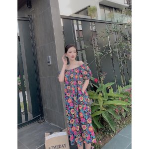 Váy suông hoa tay bồng có túi freesize CARLA-6