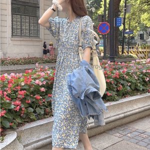 Váy hoa nhí dáng dài dự tiệc xinh bigsize nữ bánh bèo Gorogi, đầm hoa nhí dài dự tiệc tay phồng ulzzang-5