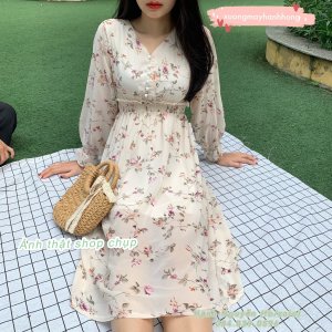 Váy hoa nhí dày tay vintage-6
