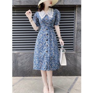 ĐẦM XÒE HOA XANH CỔ SEN TRẮNG-3