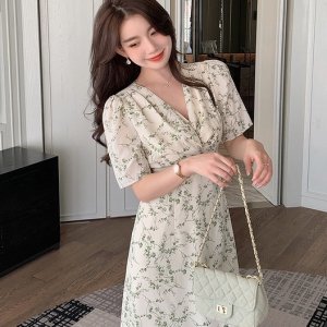 Đầm Hoa Ngắn Tay Cổ Chữ V Xinh Xắn Thanh Lịch Cho Nữ-2