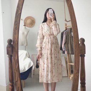 [Ảnh thật/Video] Váy hoa nhí vintage dáng xoè cổ V dáng dài đẹp nhẹ nhàng Đầm ulzzang-2