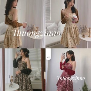 [Ảnh thật/Video] SET VÁY HOA 2 MÓN gam màu kiểu retro gồm váy hoa ngắn và cardigan lửng tone màu cực xinh-4
