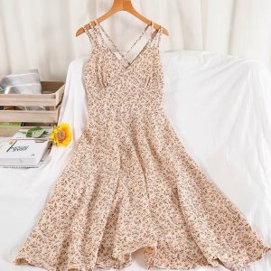 Váy hoa nhí 3 dây vintage. Đầm maxi chất liệu voan hở lưng gợi cảm-4