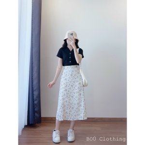 Chân váy hoa nhí voan dáng dài (Ảnh thật)-4