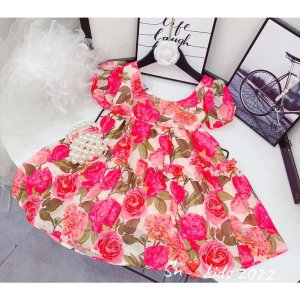 Váy xòe bé gái họa tiết hoa, váy tơ hoa hồng bồng bềnh mát mẻ cho bé-7