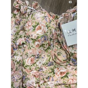 Váy hoa nhí xanh hồng nhún đuôi cá phiên bản dài tay-6