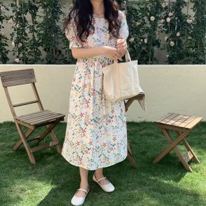 Váy hoa nhí vintage dáng dài đi biển, đầm hoa nhí babydoll cộc tay ulzzang có bigsize GOROGI-7