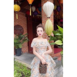 Đầm voan hoa đuôi cá_Váy hoa dáng dài tiểu thư-2