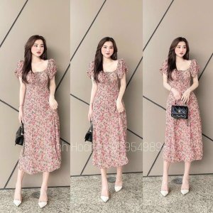 Váy hoa cúp ngực cổ nơ xinh-3