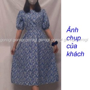 Váy hoa nhí dáng dài dự tiệc xinh bigsize nữ bánh bèo Gorogi, đầm hoa nhí dài dự tiệc tay phồng ulzzang-9