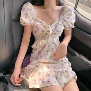 Đầm hoa tay phồng thời trang mùa hè dành cho nữ-2