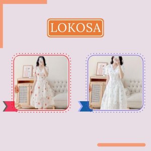 Đầm Dự Tiệc LOKOSA Váy Hoa Nhí Nữ Vải Voan Dáng Dài Thiết Kế Hàn Quốc cao cấp, đi chơi công sở VD047-4