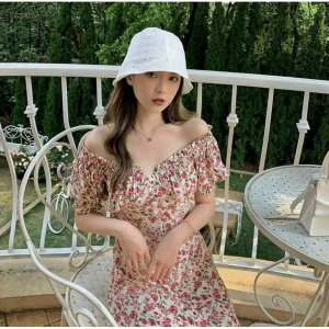 Đầm hoa nhí, váy hoa nhí vintage trễ vai dáng dài kèm ảnh thật-4