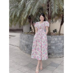 Váy Maxi Hoa Thô Đũi Tay 2 Lớp Siêu Xinh Có Ảnh Thật Kèm Video-4