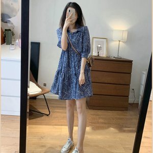 Đầm Chữ A Tay Phồng Cổ Bẻ In Họa Tiết Mới 2022 Thời Trang Cho Nữ-9