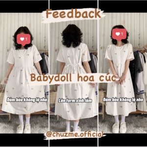 Váy babydoll trắng hoa cúc thắt dây eo 2 mẫu / Đầm suông hoa nhí cộc tay (Ảnh thật ở cuối)-4