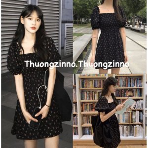 [Ảnh thật/Video]Váy hoa nhí Cherry tiểu thư mặc được hai kiểu Đầm hoa Quảng Châu xinh xắn-3