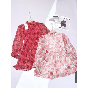 Váy thiết kế tơ hoa cổ bèo tay dài dáng xòe hàng hai lớp tiểu thư sang chảnh-8