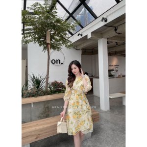 Váy đầm hoa tơ cao cấp 2 lớp sang chảnh mềm mại Ara V17-2