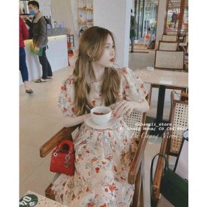 Váy tơ hoa hồng xếp li hót trend-2