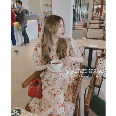 Váy tơ hoa hồng xếp li hót trend-2