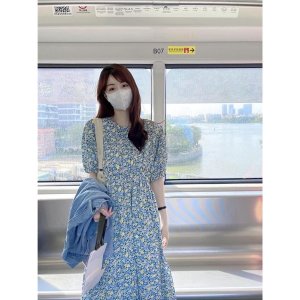 Váy Hoa Nhí Maxi Chun Eo Tay Bồng Ulzzang Style (Hàng Loại 1,hình thật) Váy Hoa Nhí Xanh Vintage-6