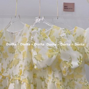 Váy hoa tơ babydoll 2 lớp, Đầm hoa nhí vintage dáng babydoll Hàn Quốc-8