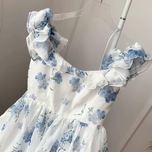 [Ảnh thật/Video]Đầm hoa Blue trễ vai mặc được hai kiểu Hàn Quốc Váy hoa tiểu thư ngọt ngào-8