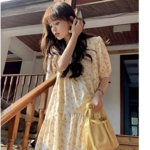 Váy hoa nhí hồng xếp tầng dài tiểu thư nữ - Đầm midi dáng suông mặc dạo phố nữ - Chất liệu cotton thoáng mát-2