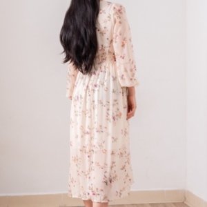 Váy Hoa ulzzang dáng dài cúc bọc voan tơ Quảng Châu Đầm hoa nhí vintage dáng dài Juka Shop-7