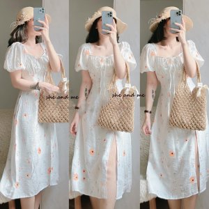 (Sẵn Hoa Cam)Clara_ Váy Đầm Nữ Hoa Nhí Hai Lớp Xếp Ly Thắt Dây Trước Ngực Phong Cách Hàn Quốc Siêu Đẹp (Ảnh thật ở cuối)-2