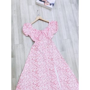 VÁY HOA NHÍ MÀU HỒNG RÚT NGỰC CHO NỮ-6