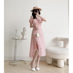 Váy hoa nhí cổ vuông buộc dây, xẻ đùi siêu xinh LYRA - VSYVD0085-2