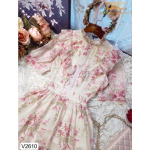 (Kèm vieo và ảnh trải sàn) VÁY HOA CỔ TRÒN BÈO NGỰC V2610 - DOLCE VIVA COLLECTION-5